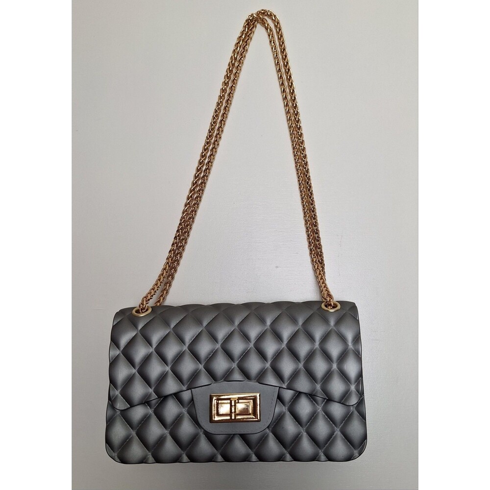 Women's Quilted Jelly Purse Gray Crossbody or Shoulder Bag w/Turn Lock -NWOT